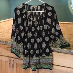 Soirée Boho Peasant Black Pink Blue Top size 1X